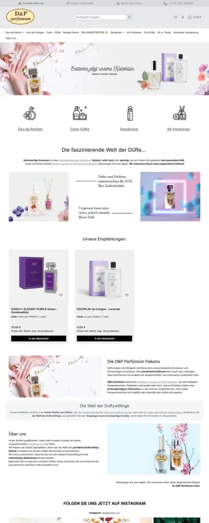 Startseite von D&P perfumum
