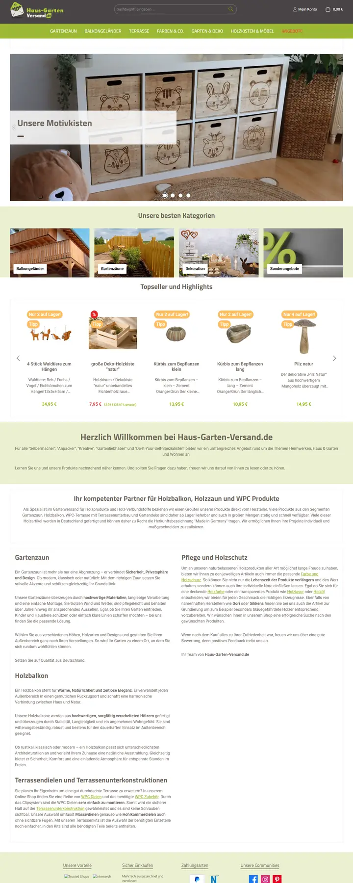 Startseite von Haus-Garten-Versand, einem Shopware-Shop von Walk3